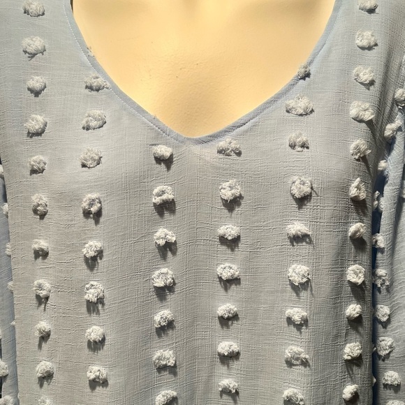KORI AMERICA Women's S Light Blue Distressed Pom Pom Fringe LS Tunic‎ Blouse - Picture 8 of 12